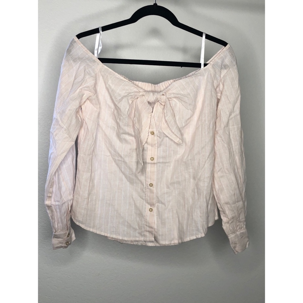 Free People Off The Shoulder Blush Pink Linen Top